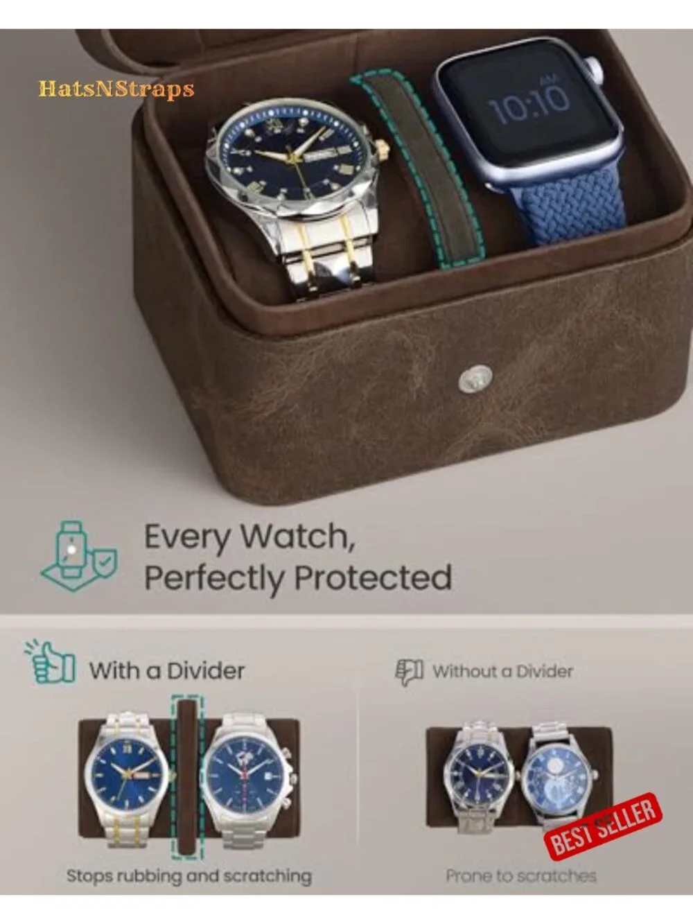 Watch Travel Case with Adjustable Divider and Hidden Storage